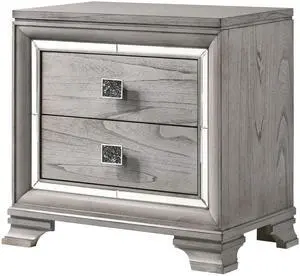 Contemporary 1Pc Light Gray Brown Finish 2 Storage Drawer Nightstand End Table Mirrored Accents Beautiful Solid Wood Wooden Bedroom Furniture Contemporary 1Pc Light Gray Brown Finish 2 Storage Drawer Nightstand End Table Mirrored Accents Beautiful Solid Wood Wooden Bedroom Furniture