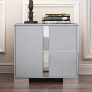 Elegant Nightstand With Metal Foot, Mirrored Bedside Table With 2 Drawers For Bedroom, Living Room, Gray (Old Sku: Wf319353Aae) Elegant Nightstand With Metal Foot, Mirrored Bedside Table With 2 Drawers For Bedroom, Living Room, Gray (Old Sku: Wf319353Aae)