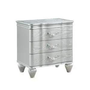 Landmark Traditional Style 3-Drawer Night Stand With Metal Drawer Pulls Made With Wood In Silver Landmark Traditional Style 3-Drawer Night Stand With Metal Drawer Pulls Made With Wood In Silver