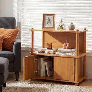 Wood Nightstand/Side Table With Open Shelf And Storage Cabinet Wood Nightstand/Side Table With Open Shelf And Storage Cabinet