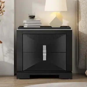 Mid-Century Modern Nightstand, 2 Drawers Wide Sofa Side Table,Wood Diamond Shaped End Table With Storage,Closet With Heavy Duty Base,Small Bedside Table For Bedroom,Living Room,Entrance,Black Mid-Century Modern Nightstand, 2 Drawers Wide Sofa Side Table,Wood Diamond Shaped End Table With Storage,Closet With Heavy Duty Base,Small Bedside Table For Bedroom,Living Room,Entrance,Black