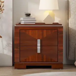 Mid-Century Modern Nightstand, 2 Drawers Wide Sofa Side Table,Wood Diamond Shaped End Table With Storage,Closet With Heavy Duty Base,Small Bedside Table For Bedroom,Living Room,Entrance, Dark Brown Mid-Century Modern Nightstand, 2 Drawers Wide Sofa Side Table,Wood Diamond Shaped End Table With Storage,Closet With Heavy Duty Base,Small Bedside Table For Bedroom,Living Room,Entrance, Dark Brown