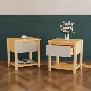Wood Nightstand,Modern Nightstands With Drawer, Farmhouse Bedside Table For Bedroom Living Room ,Mp2(Set Of 2) Natural&Beige Color Wood Nightstand,Modern Nightstands With Drawer, Farmhouse Bedside Table For Bedroom Living Room ,Mp2(Set Of 2) Natural&Beige Color