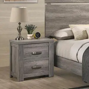 Floren Contemporary Wood Two-Drawer Nightstand, Weathered Gray Floren Contemporary Wood Two-Drawer Nightstand, Weathered Gray