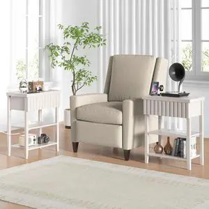 Fluted Nightstand With Charging Station,Farmhouse Night Stand With Drawer & 2 Open Storage Shelves,Modern Side Table For Bedroom Small Space Living Room Entryway,Beige(Set Of 2) Fluted Nightstand With Charging Station,Farmhouse Night Stand With Drawer & 2 Open Storage Shelves,Modern Side Table For Bedroom Small Space Living Room Entryway,Beige(Set Of 2)