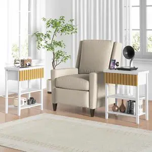 Fluted Nightstand With Charging Station,Farmhouse Night Stand With Drawer & 2 Open Storage Shelves,Modern Side Table For Bedroom Small Space Living Room Entryway,White(Set Of 2) Fluted Nightstand With Charging Station,Farmhouse Night Stand With Drawer & 2 Open Storage Shelves,Modern Side Table For Bedroom Small Space Living Room Entryway,White(Set Of 2)