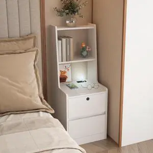 Nightstand With Charging Station, Smart Nightstand With Night Light, Modern Night Stand With Bookshelf, Bedside Tables With Storage Cabinet For Bedroom, White Nightstand With Charging Station, Smart Nightstand With Night Light, Modern Night Stand With Bookshelf, Bedside Tables With Storage Cabinet For Bedroom, White