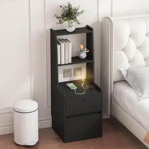 Nightstand With Charging Station, Smart Nightstand With Night Light, Modern Night Stand With Bookshelf, Bedside Tables With Storage Cabinet For Bedroom, Black Nightstand With Charging Station, Smart Nightstand With Night Light, Modern Night Stand With Bookshelf, Bedside Tables With Storage Cabinet For Bedroom, Black