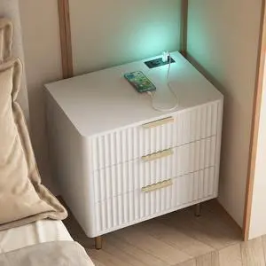 Nightstand With Charging Station, Smart Nightstand With Night Light, Modern Night Stand With Storage Cabinet For Bedroom Nightstand With Charging Station, Smart Nightstand With Night Light, Modern Night Stand With Storage Cabinet For Bedroom