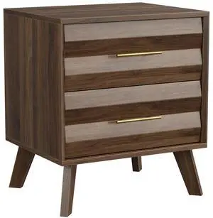 Walnut-Colored Double Drawer Bedside Table, Medieval-Style Modern Bedroom Bedside Storage Cabinet, Bedside Table With Metal Handles, Single Unit Walnut-Colored Double Drawer Bedside Table, Medieval-Style Modern Bedroom Bedside Storage Cabinet, Bedside Table With Metal Handles, Single Unit