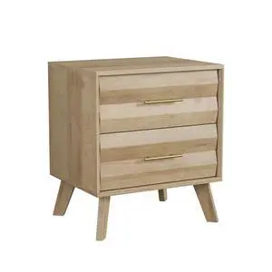 Oak-Colored Double Drawer Bedside Table, Medieval-Style Modern Bedroom Bedside Storage Cabinet, Bedside Table With Metal Handles, Single Unit Oak-Colored Double Drawer Bedside Table, Medieval-Style Modern Bedroom Bedside Storage Cabinet, Bedside Table With Metal Handles, Single Unit