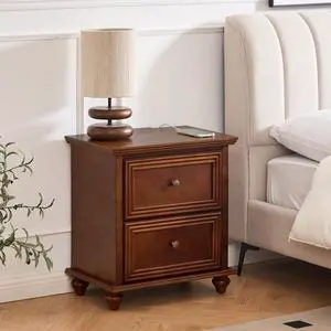 22.9" Mid Century Modern Nightstand With Charging Station & Outlet Hole & 2 Drawers, Wood End Table With Stroage, Side Cabinet With For Living Room Entryway Reception Room, Accent Side Table, Walnut 22.9" Mid Century Modern Nightstand With Charging Station & Outlet Hole & 2 Drawers, Wood End Table With Stroage, Side Cabinet With For Living Room Entryway Reception Room, Accent Side Table, Walnut