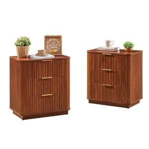 3 Drawers Nightstand Set Of 2, 23.6'' Wide Modern Chest Of Drawers Curved Wave Design, Nightstand, Wood Drawer Organizer For Bedroom, Living Room, Hallway, Walnut,23.6''W X 15''D X 25.2''H. 3 Drawers Nightstand Set Of 2, 23.6'' Wide Modern Chest Of Drawers Curved Wave Design, Nightstand, Wood Drawer Organizer For Bedroom, Living Room, Hallway, Walnut,23.6''W X 15''D X 25.2''H.