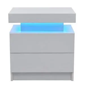 Nightstand Led Bedside Table Cabinet Lights Modern End Side With 2 Drawers For Bedroom (White) Nightstand Led Bedside Table Cabinet Lights Modern End Side With 2 Drawers For Bedroom (White)