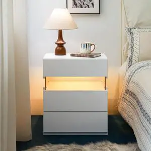 Led Nightstands 3 Drawer Dresser For Bedroom End Table With Acrylic Board Led Bedside Tables For Bedroom Living Room Bedside Furniture (White) Led Nightstands 3 Drawer Dresser For Bedroom End Table With Acrylic Board Led Bedside Tables For Bedroom Living Room Bedside Furniture (White)