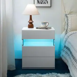 Led Nightstands 3 Drawer Dresser For Bedroom With 16Rgb Color Lights,Bedside Tables For Living Room Bedside Furniture (White) Led Nightstands 3 Drawer Dresser For Bedroom With 16Rgb Color Lights,Bedside Tables For Living Room Bedside Furniture (White)