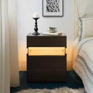 Led Nightstands 3 Drawer Dresser For Bedroom End Table With Acrylic Board Led Bedside Tables (Walnut) Led Nightstands 3 Drawer Dresser For Bedroom End Table With Acrylic Board Led Bedside Tables (Walnut)