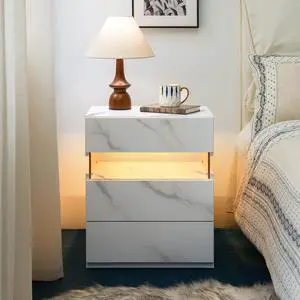 Led Nightstands 3 Drawer Dresser For Bedroom End Table With Acrylic Board Led Bedside Tables (White Stone) Led Nightstands 3 Drawer Dresser For Bedroom End Table With Acrylic Board Led Bedside Tables (White Stone)