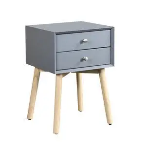 Side Table,Bedside Table With 2 Drawers And Rubber Wood Legs, Mid-Century Modern Storage Cabinet For Bedroom Living Room, Gray Side Table,Bedside Table With 2 Drawers And Rubber Wood Legs, Mid-Century Modern Storage Cabinet For Bedroom Living Room, Gray
