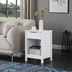 Nightstand With Drawer,3-Tier End Side Table With Storage Drawer And Shelf,Modern Bedside Night Stand For Bedroom, Living Room-Retro White Nightstand With Drawer,3-Tier End Side Table With Storage Drawer And Shelf,Modern Bedside Night Stand For Bedroom, Living Room-Retro White
