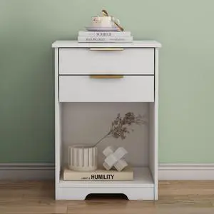 Nighstand With 2 Drawers,End Table,Nightstand With Open Space,Golden Handle,Morden Design,For Living Room,Bedroom,Easy Assemble,White Nighstand With 2 Drawers,End Table,Nightstand With Open Space,Golden Handle,Morden Design,For Living Room,Bedroom,Easy Assemble,White