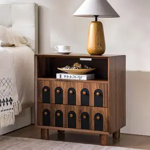 26" Tall Modern Nightstand With Charging Station, 23.75'' Wide Wood Bedside Table W/2 Storage Drawers, Large Mid Century End Table For Bedroom, Living Room, Curve Mirror Design 26" Tall Modern Nightstand With Charging Station, 23.75'' Wide Wood Bedside Table W/2 Storage Drawers, Large Mid Century End Table For Bedroom, Living Room, Curve Mirror Design