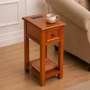 End Table With Drawer And Shelf, Mission-Style, Veneers And Wood Construction Walnut Color For Living Room And Bedroom End Table With Drawer And Shelf, Mission-Style, Veneers And Wood Construction Walnut Color For Living Room And Bedroom