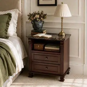 Tall Modern Nightstand With Charging Station, 18.1'' Length Walnut Color Bedside Table Storage Drawers, Marble Grain Paper Large Mid End Table For Bedroom, Living Room Tall Modern Nightstand With Charging Station, 18.1'' Length Walnut Color Bedside Table Storage Drawers, Marble Grain Paper Large Mid End Table For Bedroom, Living Room