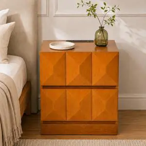 Tall Modern Nightstand With Charging Station, 21.65'' Wide Wood Bedside Table Storage Drawers, Large Mid Natural Wood Color End Table For Bedroom, Living Room Tall Modern Nightstand With Charging Station, 21.65'' Wide Wood Bedside Table Storage Drawers, Large Mid Natural Wood Color End Table For Bedroom, Living Room