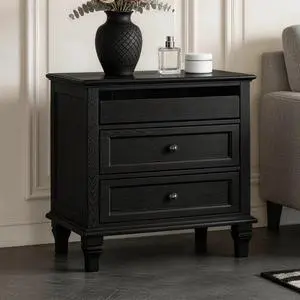 28" Wood Nightstand With Charging Station, Farmhouse Bedside Table With 3 Drawers, Usb & Type-C Ports, Storage End Table For Bedroom Living Room Office 28" Wood Nightstand With Charging Station, Farmhouse Bedside Table With 3 Drawers, Usb & Type-C Ports, Storage End Table For Bedroom Living Room Office