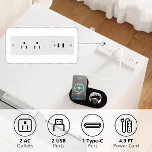 (Set Of 2)End Table With Fast Usb C Charging Station, Sofa Side Table With 2 Drawers, Large Storage Modern Wood Storage Cabinet For Living Room,Bedroom,Office, White (Set Of 2)End Table With Fast Usb C Charging Station, Sofa Side Table With 2 Drawers, Large Storage Modern Wood Storage Cabinet For Living Room,Bedroom,Office, White