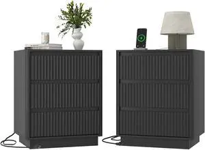 (Set Of 2)End Table With Fast Usb C Charging Station, Sofa Side Table With 3Drawers, Large Storage Modern Wood Storage Cabinet For Living Room,Bedroom,Office, Black (Set Of 2)End Table With Fast Usb C Charging Station, Sofa Side Table With 3Drawers, Large Storage Modern Wood Storage Cabinet For Living Room,Bedroom,Office, Black