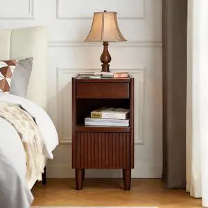 Wooden Bedside Table With 1 Drawer Open Shelves, Wood Board Side Tables Storage Small Narrow Desk Chest Of Drawer, Lamp Stand Nightstand Cabinet, Bedroom Living Room Home Furniture Wooden Bedside Table With 1 Drawer Open Shelves, Wood Board Side Tables Storage Small Narrow Desk Chest Of Drawer, Lamp Stand Nightstand Cabinet, Bedroom Living Room Home Furniture