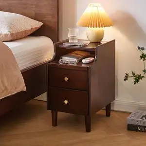 Solid Wood Nightstand With Two Drawers And Pull-Out Panel Storage Bedside Table And Sofa Side Table Solid Wood Nightstand With Two Drawers And Pull-Out Panel Storage Bedside Table And Sofa Side Table