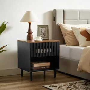 2 Set Nightstands with Grille Striped Doors, Mid Century Modern Nightstand, Bedside Table with Slatted Drawer Decor, End Tables Bedroom with Metal Legs, Night Stand for Bedroom 2 Set Nightstands with Grille Striped Doors, Mid Century Modern Nightstand, Bedside Table with Slatted Drawer Decor, End Tables Bedroom with Metal Legs, Night Stand for Bedroom