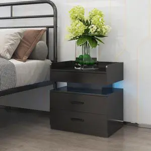 1 Set Nightstand With Adjustable Led Strip Light, 2-Drawers, Large Storage Space, Suitable For Bedside Table, Coffee Table, Sofa Side Table Or End Table For Study Desk 1 Set Nightstand With Adjustable Led Strip Light, 2-Drawers, Large Storage Space, Suitable For Bedside Table, Coffee Table, Sofa Side Table Or End Table For Study Desk