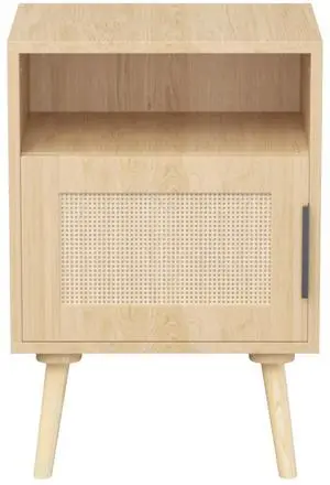 22.83'' H Rattan Nightstand, Side Table With Door Open Shelf, Accent Bedside End Table With Solid Wood Legs For Bedroom, Dorm And Small Spaces, Oak 22.83'' H Rattan Nightstand, Side Table With Door Open Shelf, Accent Bedside End Table With Solid Wood Legs For Bedroom, Dorm And Small Spaces, Oak