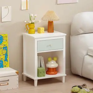 26.77''H Wooden Nightstand With One Drawer One Shelf For Kids, Adults, Sage+Golden Handle 26.77''H Wooden Nightstand With One Drawer One Shelf For Kids, Adults, Sage+Golden Handle