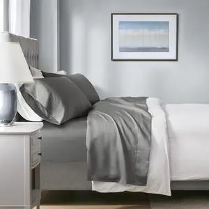 4-Piece Full HeiQ Smart Temperature Cotton Blend Sheet Set, Charcoal 4-Piece Full HeiQ Smart Temperature Cotton Blend Sheet Set, Charcoal