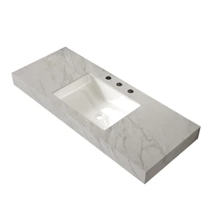 48 Inch Carrara Vein Sintered Stone Top and Undermount Ceramic Basin with Standard Pre Drilled Faucet Holes, Cabinet 48 Inch Carrara Vein Sintered Stone Top and Undermount Ceramic Basin with Standard Pre Drilled Faucet Holes, Cabinet