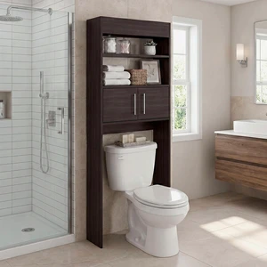 Stained 2 Door Over The-Toilet Storage Cabinet, Walnut, Particle Board, Storage Stained 2 Door Over The-Toilet Storage Cabinet, Walnut, Particle Board, Storage