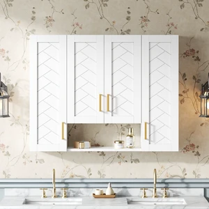 Inchx 28 Inch Medicine Cabinet, Wall Mounted Storage Cabinet Wall with Exquisite Carving and Adjustable Shelves, White Inchx 28 Inch Medicine Cabinet, Wall Mounted Storage Cabinet Wall with Exquisite Carving and Adjustable Shelves, White