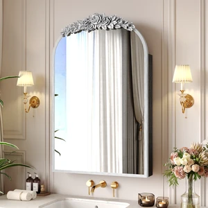 Medicine Cabinet Mirror with Storage, Inchx 36 Inch Arch Wall Mount Mirror Cabinet with Carved Top Recessed and Surface Medicine Cabinet Mirror with Storage, Inchx 36 Inch Arch Wall Mount Mirror Cabinet with Carved Top Recessed and Surface