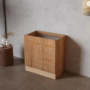 30 Inch Freestanding Vanity Cabinet Only, Fluted MDF Bath Storage Vanity with 1 Door and 2 Drawers Handles Walnut 30 Inch Freestanding Vanity Cabinet Only, Fluted MDF Bath Storage Vanity with 1 Door and 2 Drawers Handles Walnut