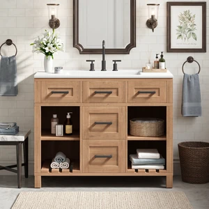 36 Inch Vanity with Smc Sink, Ample Storage Space with 2 Drawers Adjustable Shelves and Open Breathable Hollow Shelf 36 Inch Vanity with Smc Sink, Ample Storage Space with 2 Drawers Adjustable Shelves and Open Breathable Hollow Shelf