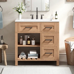 30 Inch Vanity with Smc Sink, Ample Storage Space with 2 Drawers Adjustable Shelves and Open Breathable Hollow Shelf 30 Inch Vanity with Smc Sink, Ample Storage Space with 2 Drawers Adjustable Shelves and Open Breathable Hollow Shelf