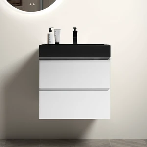 24 Inch Vanity with Sink, Large Storage Wall Mounted Floating Vanity for One Piece Black Sink Basin Without Drain 24 Inch Vanity with Sink, Large Storage Wall Mounted Floating Vanity for One Piece Black Sink Basin Without Drain