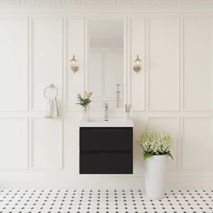 24 Inch Floating Vanity with Sink, Wall-Mounted Storage Cabinet with Solid Surface Top Basin and Soft Close Drawers 24 Inch Floating Vanity with Sink, Wall-Mounted Storage Cabinet with Solid Surface Top Basin and Soft Close Drawers