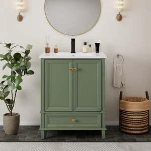 27.8 Inch Vanity Set with Reinforced Legs and Painted Surface, Mid-Century Freestanding Vanity Sink with Storage High 27.8 Inch Vanity Set with Reinforced Legs and Painted Surface, Mid-Century Freestanding Vanity Sink with Storage High