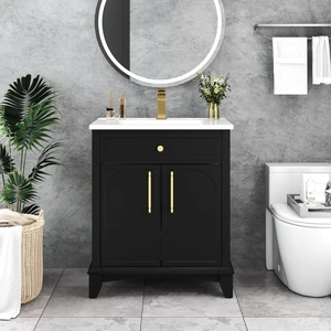 27.8 Inch Vanity Sink Combo with Painted Surface, Mid-Century Freestanding Vanity Sink with Storage High 27.8 Inch Vanity Sink Combo with Painted Surface, Mid-Century Freestanding Vanity Sink with Storage High